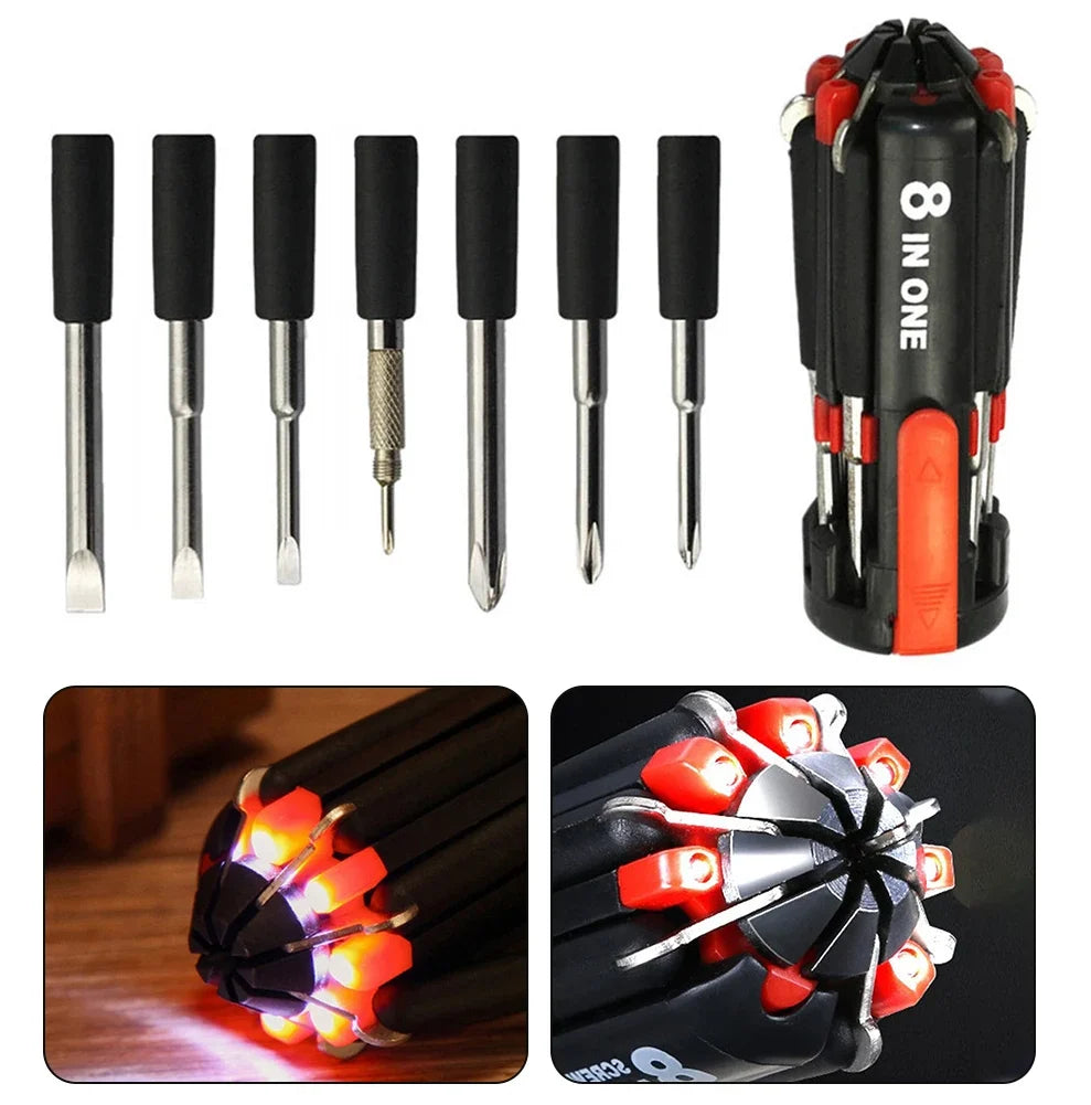 8 In 1 Multifunctional DIY Screwdriver With Led Flash Light